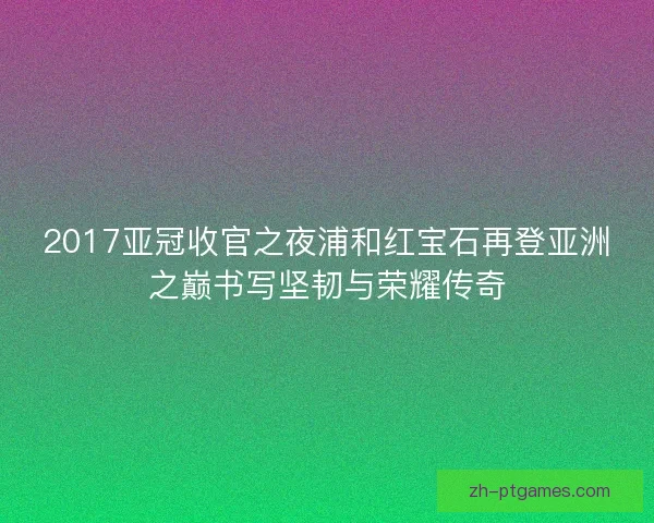 2017亚冠收官之夜浦和红宝石再登亚洲之巅书写坚韧与荣耀传奇 2017亚冠收官之夜浦和红宝石再登亚洲之巅书写坚韧与荣耀传奇
